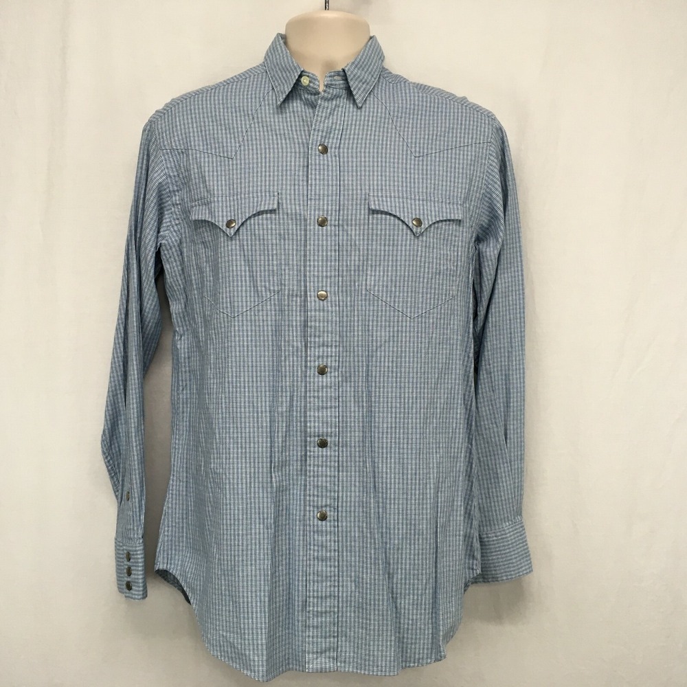 NEW Vintage Polo Ralph Lauren Western Shirt Mens S Blue Plaid Snap Long Sleeve